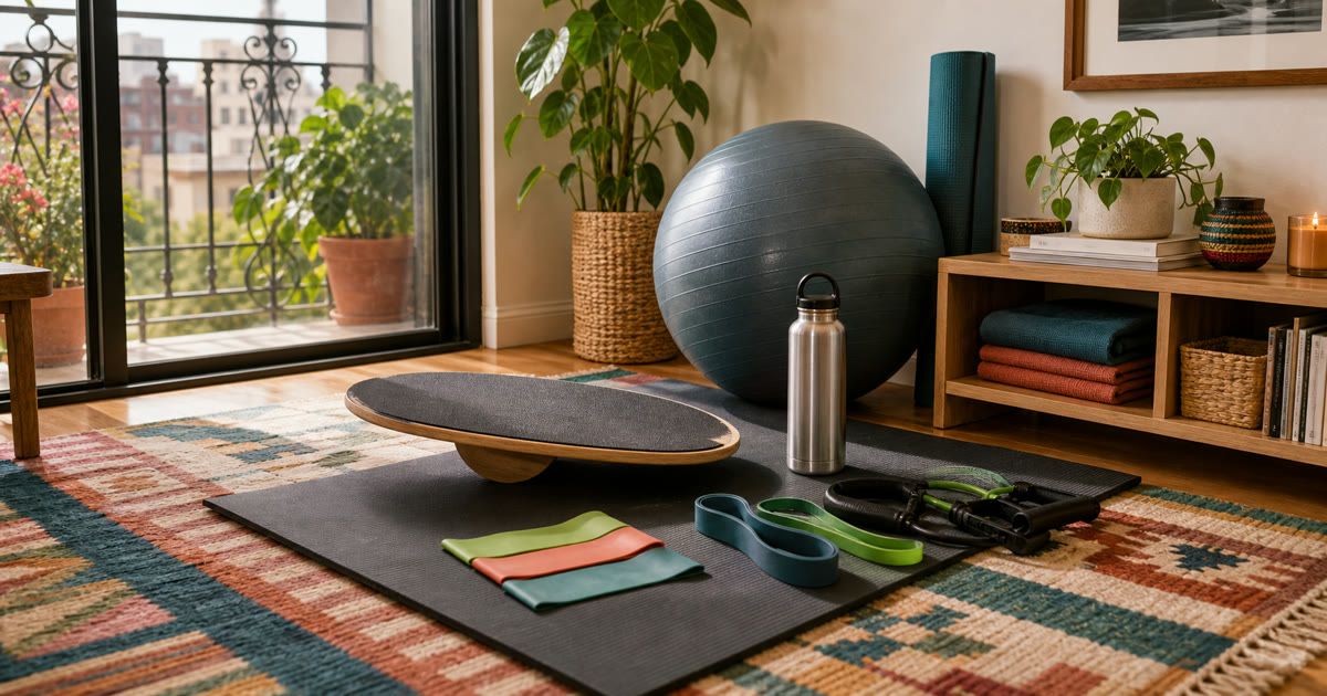 The Balance Board, Exercise Ball, and Mat Core Corner for Small Apartments