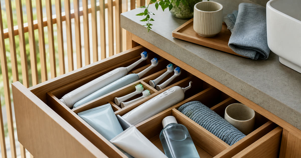 The Compact Oral Care Upgrade Drawer for Toothbrush, Flosser, and Rinse