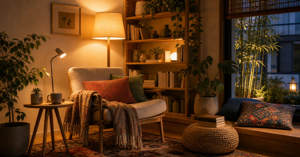 The Floor Lamp, Smart Bulb, and Soft Rug Reading Corner