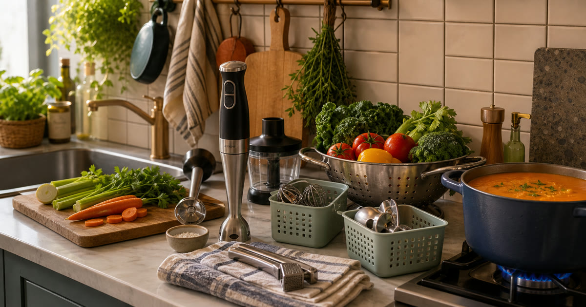 The Hand Blender, Colander, and Garlic Press Soup Prep Drawer