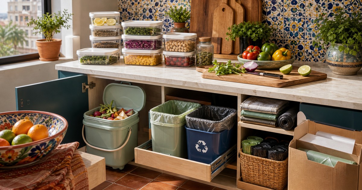 Kitchen Storage Containers, Compost Bins, and Garbage Bag Systems
