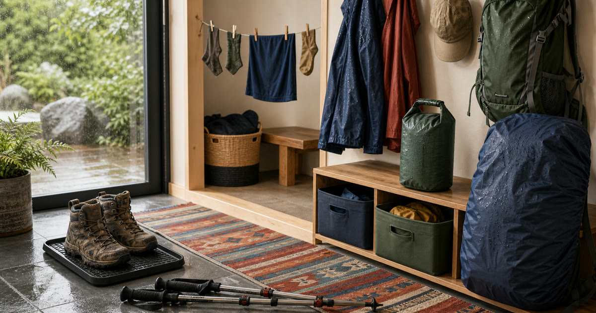 The Mudroom-to-Trail Reset for Boots, Poles, Rain Cover, and Dry Storage