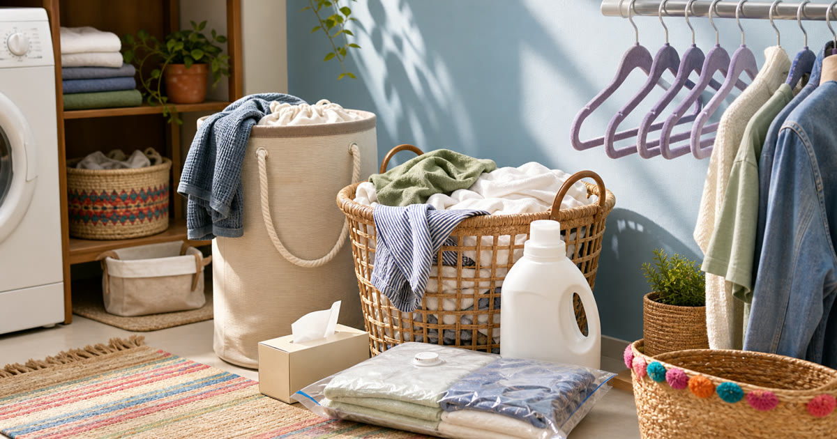 The Shared Home Laundry Flow: Hamper, Basket, Detergent, and Hangers