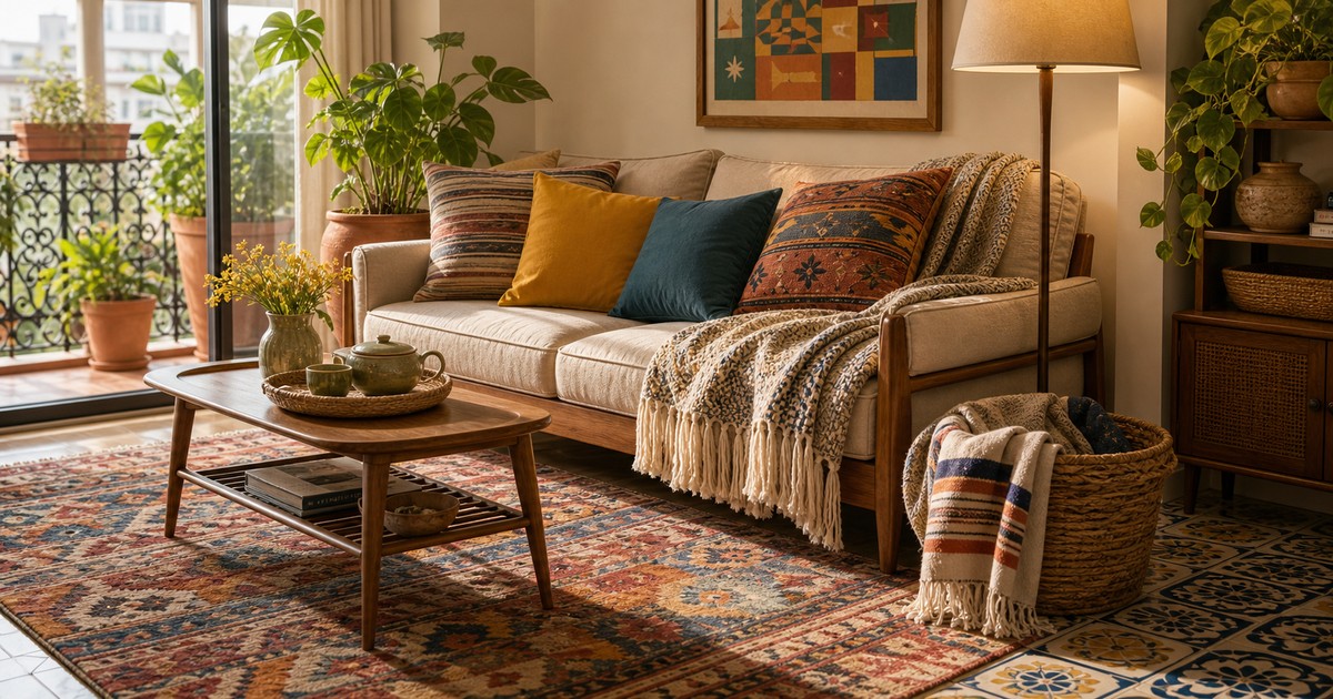 Throw Blankets, Pillows, and Area Rugs for a More Finished Living Room