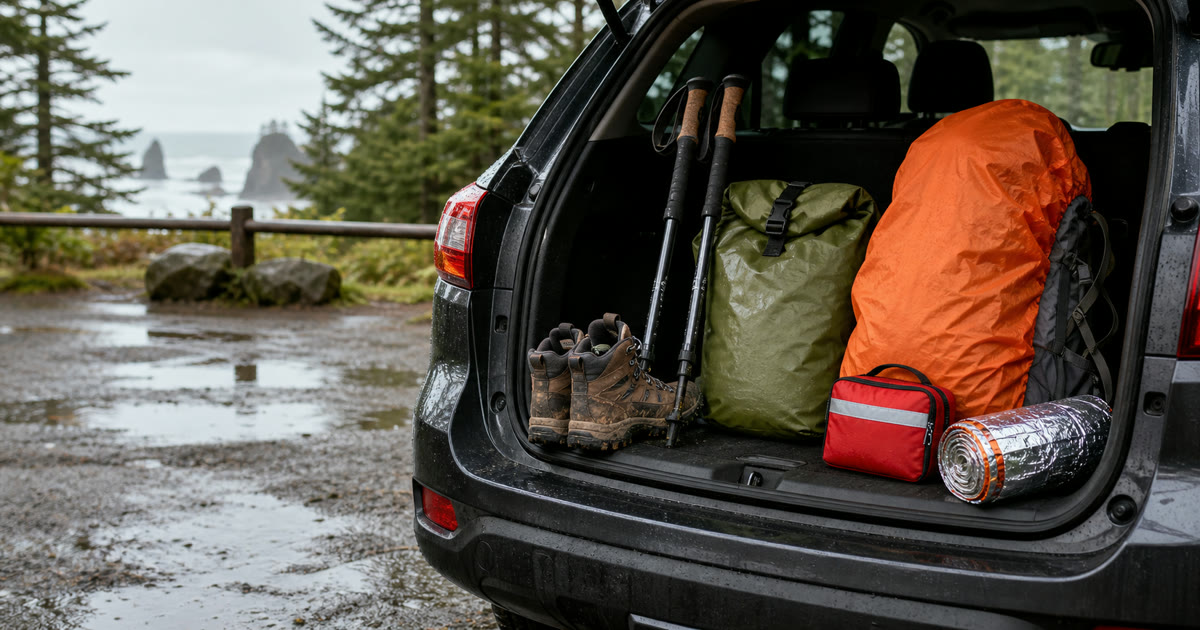 The Trailhead Car Kit for Wet Boots, Poles, and First Aid